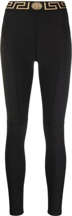 Versace logo-waistband leggings - women - Polyamide/Spandex/Elastane - M - Black