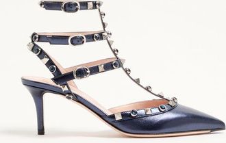 Valentino Garavani D&eacute;collet&eacute; Rockstud In Nappa Laminata Con Cabochon 65Mm Donna NAVY 35.5