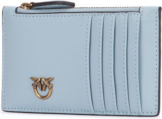 Pinko Womens Airone Card Case Blue Calfskin Leather Wallet