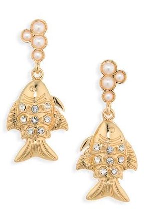 Leith Faux Pearl Fish Drop Earrings in White- Gold at Nordstrom Rack