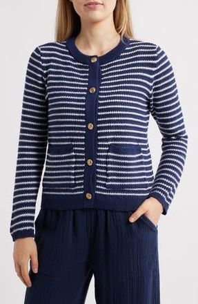 Beach Lunch Lounge Piera Stripe Cardigan in White Linen/navy at Nordstrom Rack, Size X-Small
