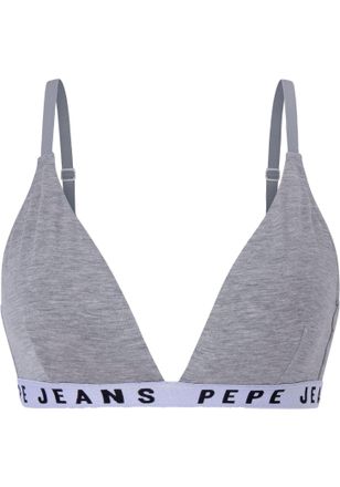 Pepe Jeans London B&uuml;gelloser BH PEPE JEANS Logo Bra, Damen, Gr. XL, N-Gr, grau (grau meliert), Obermaterial: 46% Baumwolle, 46% Modal, 8% Elasthan, Basic, BHs B&uuml;gellose