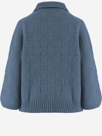 Allude Womens Cardigan Cashmere And Silk Light Blue Sweater