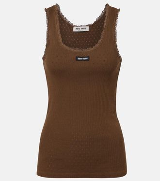 Miu Miu Tank top de pointelle de algod&oacute;n con encaje