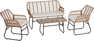 TecTake Conjunto de polirrat&aacute;n para 4 personas y resistente al agua, natural