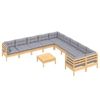 vidaXL Muebles De Jard&iacute;n 11 Pzas Y Cojines Madera De Pino Gris Vidaxl