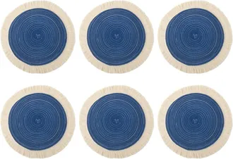 OEM Manteles Individuales Redondos Con Pomp&oacute;n Resistentes Al Calor, 6 Unidades, Color Azul
