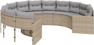 vidaXL Vidaxl - Sof&aacute; De Jard&iacute;n Redondo Con Cojines Rat&aacute;n Sint&eacute;tico Beige