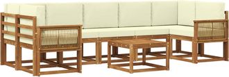 vidaXL Conjunto De Sof&aacute;s De Exterior 8 Uds. Natural Y Crema Poli&eacute;ster Vidaxl