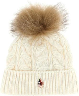 Moncler Pompon Braided Cap Hats White