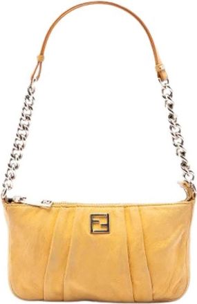 Fendi Pre-owned Pleated Nubuck Shoulder Bag - Dames - Vintage Schoudertas - Geel - ONE Size - Leer - Vintage