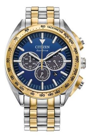Citizen Eco-Drive Bracelet Strap Chronograph Watch, 39.2mm in Blue/Silver at Nordstrom Rack