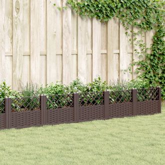 vidaXL Jardinera Con Clavijas Pp Marr&oacute;n 363,5x43,5x43,5 Cm Vidaxl