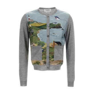 Thom Browne Short Cashmere and Silk Cardigan - female - Thom Browne - Cashmere Knitwear - Gray - S - Knitwear