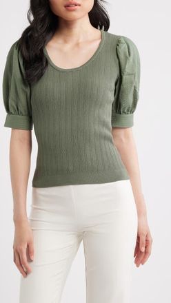 Elie Tahari The Kaeta Mixed Media Puff Sleeve Sweater in Dusty Sage at Nordstrom, Size X-Large
