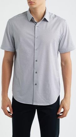 Bugatchi Miles OoohCotton Neat Dot Print Short Sleeve Button-Up Shirt in Platinum at Nordstrom, Size Xxx-Large
