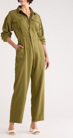 Good American Oversize Long Sleeve Lite Jumpsuit in Martini Olive002 at Nordstrom Rack, Size X-Small