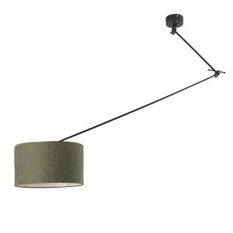 QAZQA Qazqa + Moderno L&aacute;mpara Colgante Negra Con Pantalla De 35 Cm Verde Regulable - Blitz Textil /acero Redonda Adecuado Para Led Max. 1 X 60 Watt