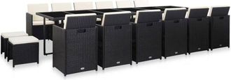 vidaXL Set Comedor De Jard&iacute;n 17 Piezas Y Cojines Rat&aacute;n Sint&eacute;tico Negro Vidaxl