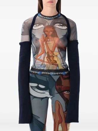 Ottolinger Julien mesh-panel long-sleeve top - women - Organic Cotton/Elastodiene/Recycled Polyester - L - Blue