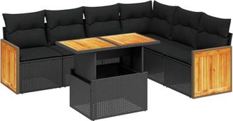 vidaXL Set De Comedor De Jard&iacute;n 7 Pzas Y Cojines Rat&aacute;n Sint&eacute;tico Negro Vidaxl