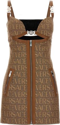 Versace Brown Allover Logo Dress