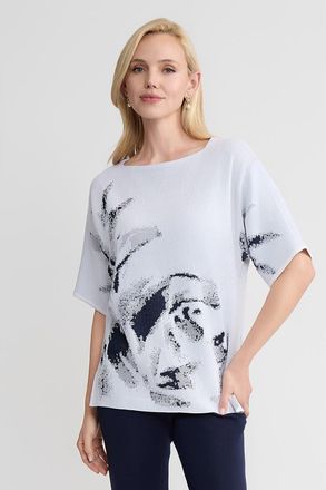 Ming Wang Abstract Print Soft Knit Tunic in White/indigo at Nordstrom, Size X-Large