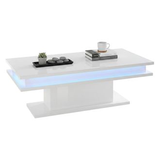Dmora Mesa De Centro, Made In Italy, Mesa De Sal&oacute;n, Con Luz Led, 100x55h42 Cm, Color Blanco Brillante, Con Embalaje Reforzado - Dmora