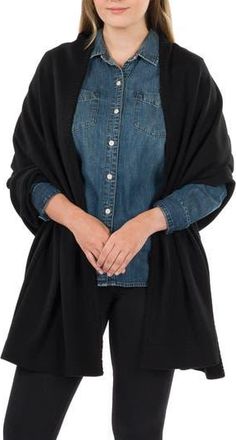 Patricia Nash Contrast Stitch Knit Ruana in Black at Nordstrom Rack