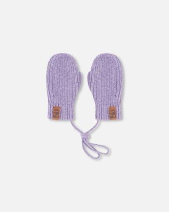 Deux par Deux Girl Rib Knit Mittens with Cord in Lavender at Nordstrom, Size 18-24 M