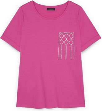 Fiorella Rubino Katoenen T-shirt met Versierde Zak - Dames - T-shirts - Roze - L - Katoen - Tops