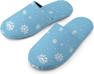 Generic Snowflake Blue White Dots Warm Mens Slippers Slip On Soft Fleece House Shoes Winter Indoor Outdoor