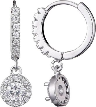 Adornia Adornia Silver Plated Cz Halo Drop Huggie Hoop Earrings