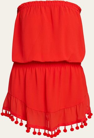 Ramy Brook Marcie Strapless Coverup Dress with Pompoms