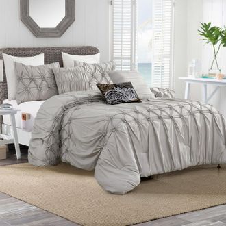 Elegant Comfort 12-Piece Ella Pleated Ruched Pintuck Comforter Set, Includes 6-Piece Sheet Set with Double Sided Storage Pockets