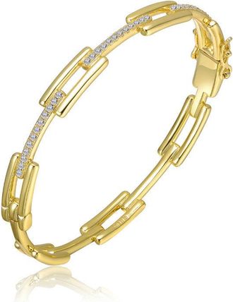 Rachel Glauber 14K Gold Plated with Clear Cubic Zirconia Rectangular Link Bracelet