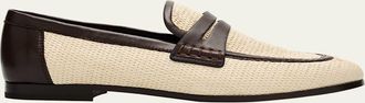 Brunello Cucinelli Micro Raffia and Leather Penny Loafers