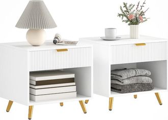 HOMCOM Homcom - Conjunto De 2 Mesitas De Noche Modernas Mesilla De Noche Con Caj&oacute;n Panel Acanalado Y Compartimento Abierto 50x40x47 Cm Blanco