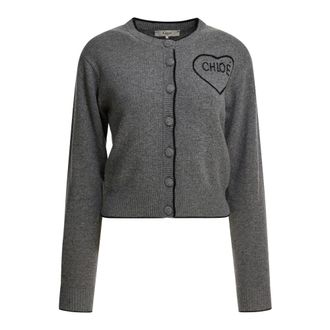 Chlo&eacute; Cardigans, female, Gray, M, Fitted Logo Cardigan