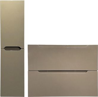 Vente-Unique Mueble simple lavabo suspendido con columna - Gris arenoso - 80 cm - STEFANIE