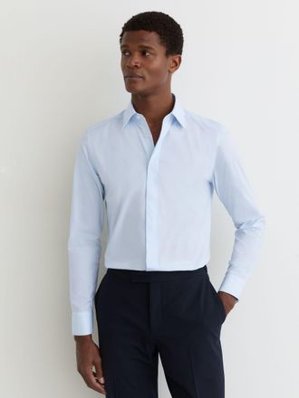 Reiss Soft Blue Stretch-cotton Concealed-placket Shirt Slim-fit, 145