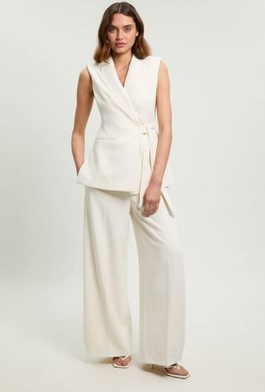 Karen Millen Womens Compact Stretch Tailored Wide Leg Trouser - White - Size 14 UK
