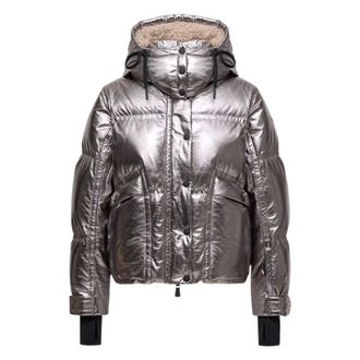 Moncler Down Jackets, female, Gray, Size: XS Calaque Metallic Hooded Down Ski Jacket