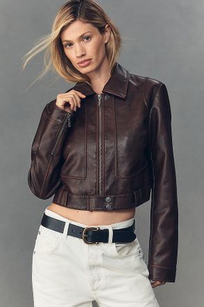 Pilcro Faux Leather Shrunken Moto Jacket
