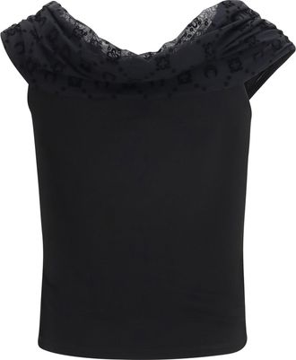 Marine Serre Womens Off Shoulder Draped Top Black Viscose; Elastane