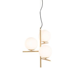 QAZQA Qazqa Dise&ntilde;o L&aacute;mpara Colgante Art Deco Dorada Con Cristal Opalino 3 Luces - Flore Acero /vidrio Esfera /alargada Adecuado Para Led Max. 3 X 25 Watt