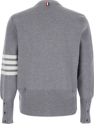 Thom Browne Mens Wool Cardigan V-Neck Grey Tops Top