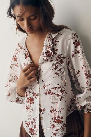 Pilcro Remy Shrunken Ruffle Collar Buttondown Shirt