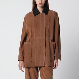 Nour Hammour Giacca Grange color Tabacco in pelle scamosciata