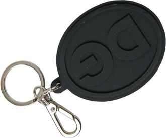 Dolce & Gabbana Womens Black Rubber Dg Logo Silver Brass Metal Keyring Keychain | Accessory